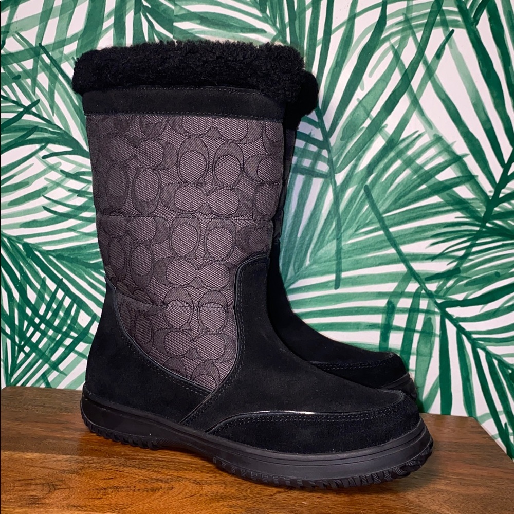 Coach Sherman Black/Gray Signature Suede Winter Boots Women’s 6.5 B